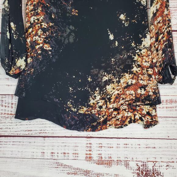 Intermix Silk Fairy Black Floral Dress Sm Asymmetric Layers Sheer Flowy Romantic - Picture 7 of 16